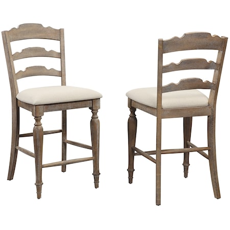Cottage Style Ladder Back Bar Stool with Upholstered Seat