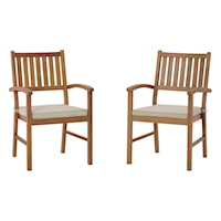 Solid Acacia Wood Outdoor Dining Arm Chair (Set of 2)