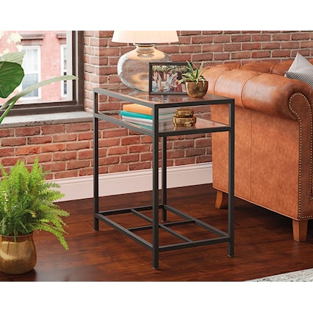 Mid-Century Modern Side Table with Tempered Glass