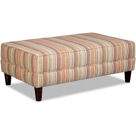 Customizable Large Rectangular Cocktail Ottoman with Welt Cords and Conical Legs
