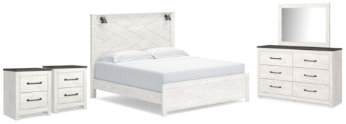 King Panel Bed, Dresser, Mirror And 2 Nightstands