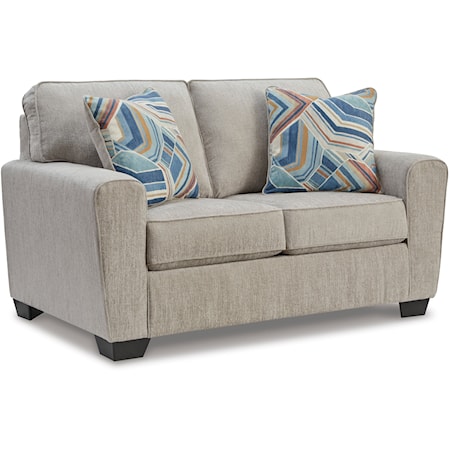 Contemporary Upholstered Loveseat with Block Legs