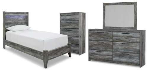 Twin Panel Bed, Dresser, Mirror And Chest
