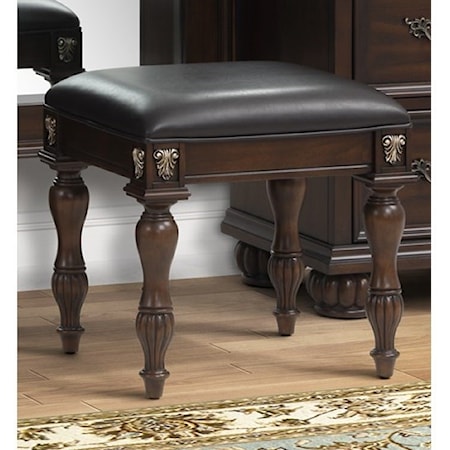 Traditional Vanity Stool with Upholstered Seat