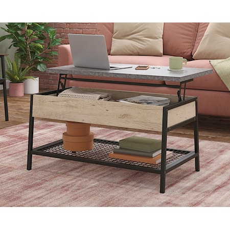 Industrial Lift-Top Coffee Table with Lower Storage Shelf
