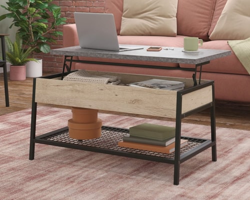 Industrial Lift-Top Coffee Table with Lower Storage Shelf