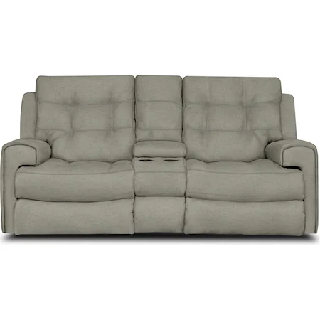 Casual Double Reclining Loveseat Console with Power Headrest