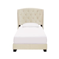 Contemporary Twin Tufted Wing Bed in - Linen