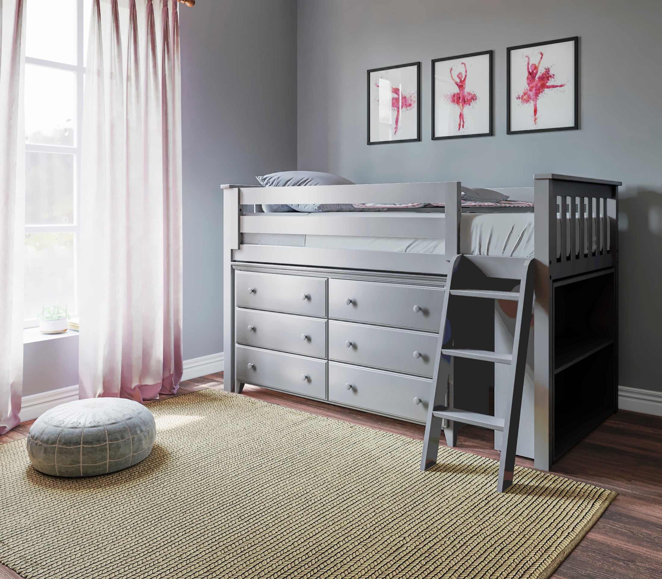 Windsor Youth Low Loft Bed In Gray