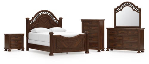 Queen Poster Bed, Dresser, Mirror, Chest And Nightstand