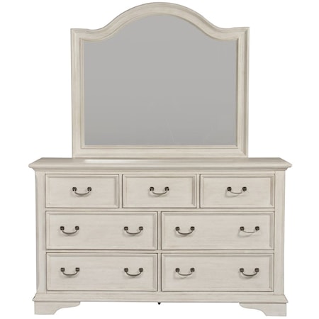 Transitional Dresser With Dust Proof Drawers & Mirror