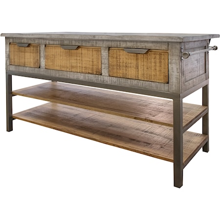 Rustic Two-Tone Kitchen Island with Casters