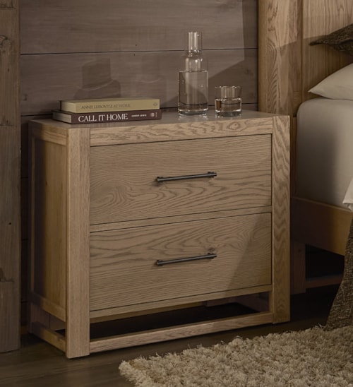 Transitional 2-Drawer Nightstand with Metal Bar Hardware