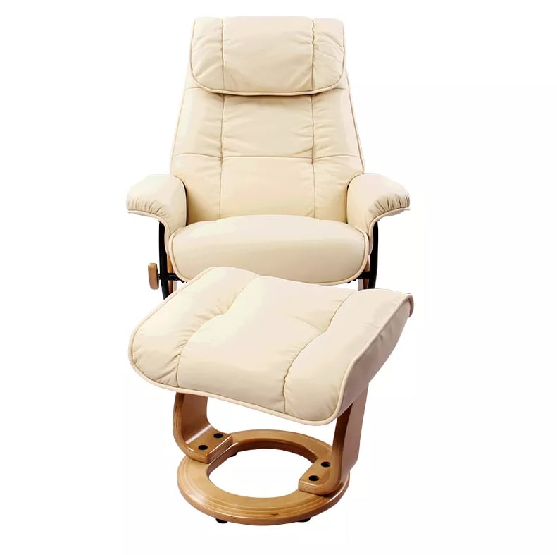 Reclining Chair and Ottoman w/ Natural Wood