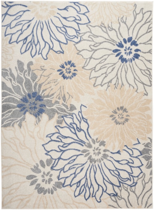 5'3" x 7'3" Ivory Grey Blue Rectangle Rug