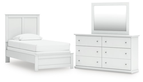 Twin Panel Bed, Dresser And Mirror