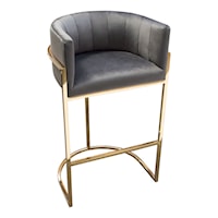 Bar Height Chair in Grey Velvet with Polished Gold Frame