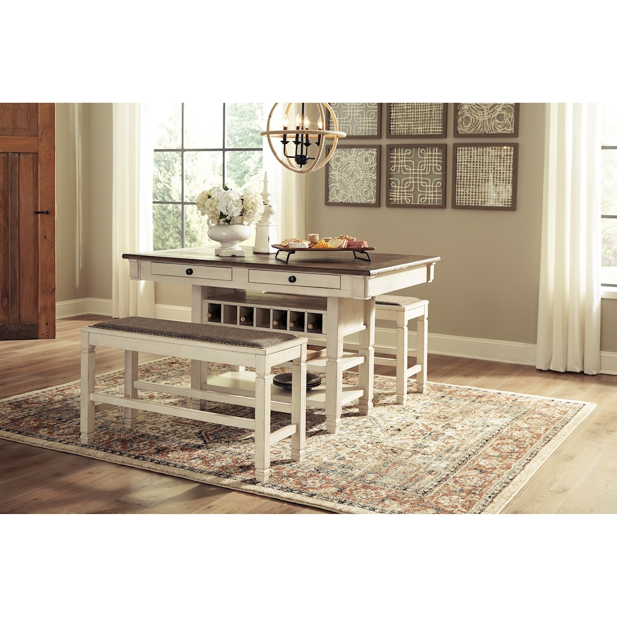 Benchcraft Bolanburg 3-Piece Counter Table and Bench Set