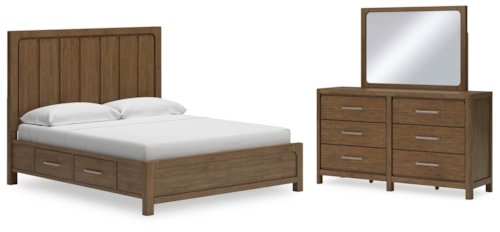 King Panel Bed With Storage, Dresser And Mirror