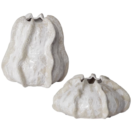 Urchin Textured Ivory Vases S/2