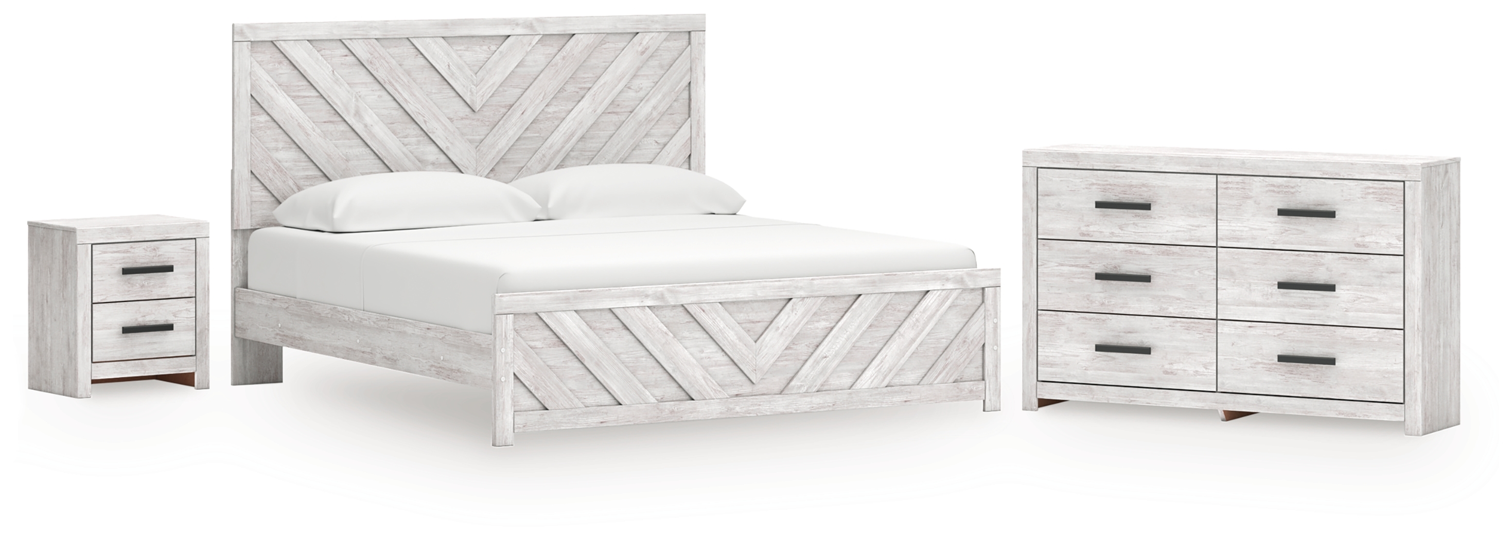 King Panel Bed, Dresser And Nightstand