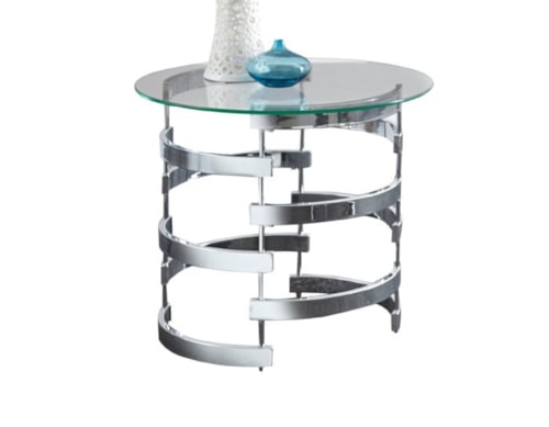 Contemporary Round End Table with Glass Top