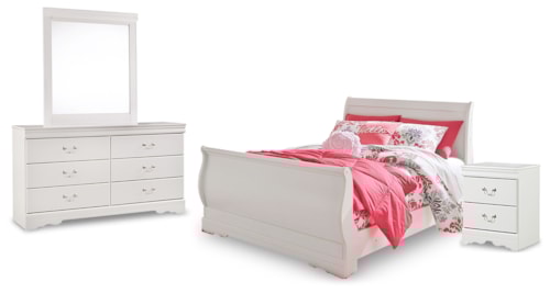 Full Sleigh Bed With Dresser, Mirror And Nightstand