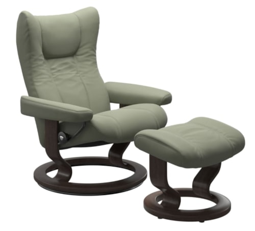Casual Medium Reclining Chair and Ottoman with Classic Base