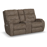Transitional Dual Power Reclining Loveseat w/Console Storage and Cup Holders