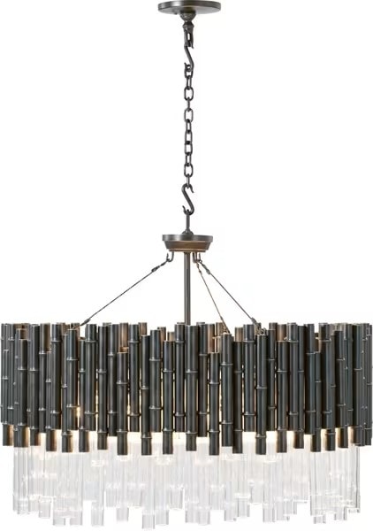 Contemporary Bronze Chandelier with Glass Bamboo Accents