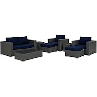 8 Piece Outdoor Patio Sunbrella® Sectional Set - Navy