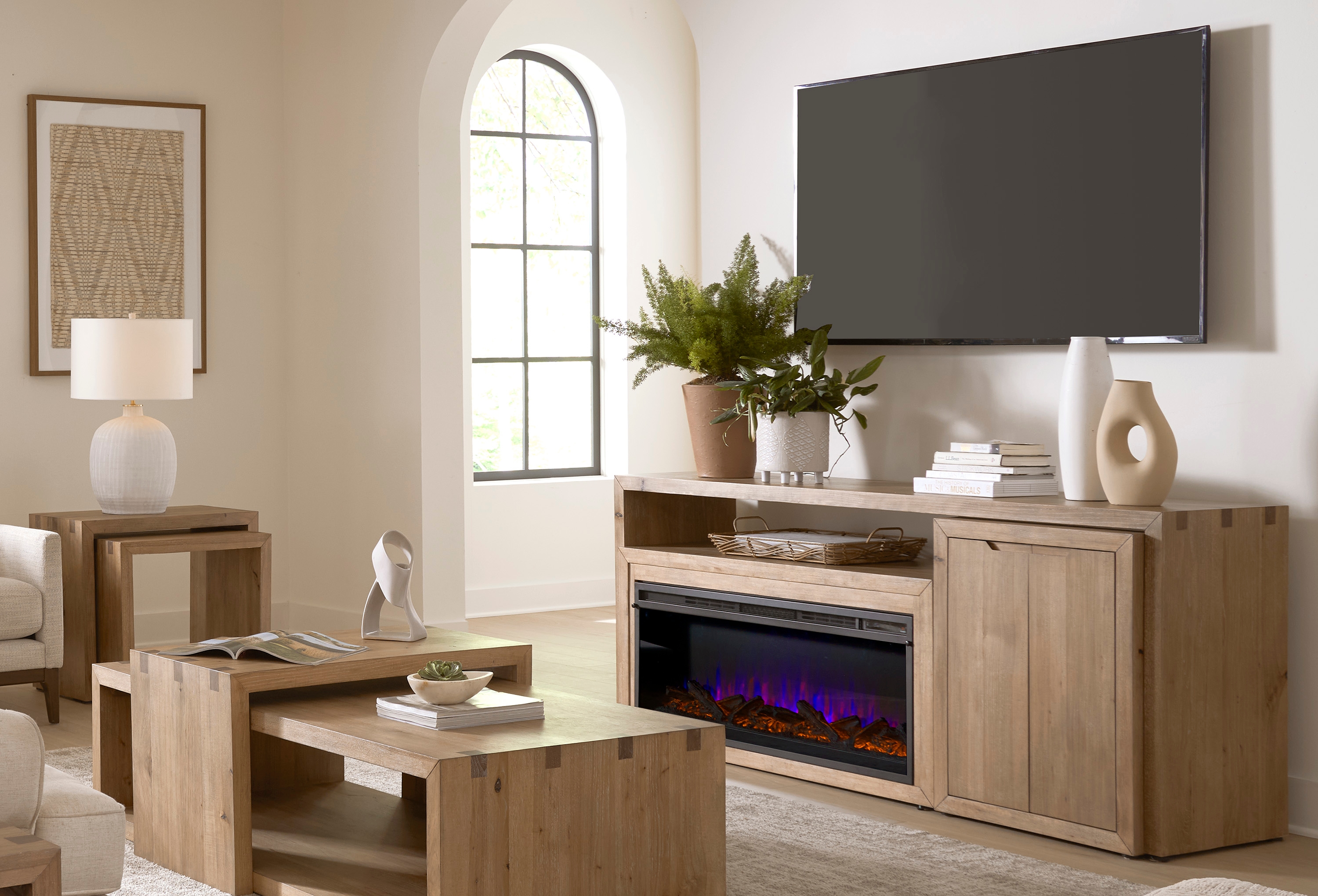 Aspenhome Lyndon 75" Nesting Console with Fireplace Insert