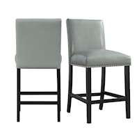 Set of 2 Transitional Counter Height Faux Leather Side Chairs