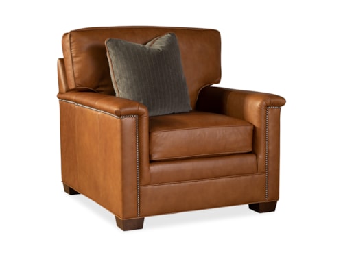 Transitional Leather Arm Chair with Nailheads