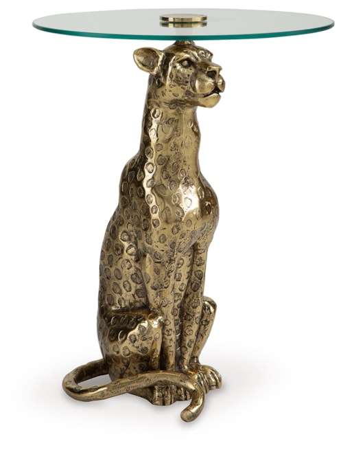 Accent Table with Leopard Base and Round Glass Top