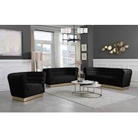 Contemporary 3-Piece Black Velvet Living Room Group