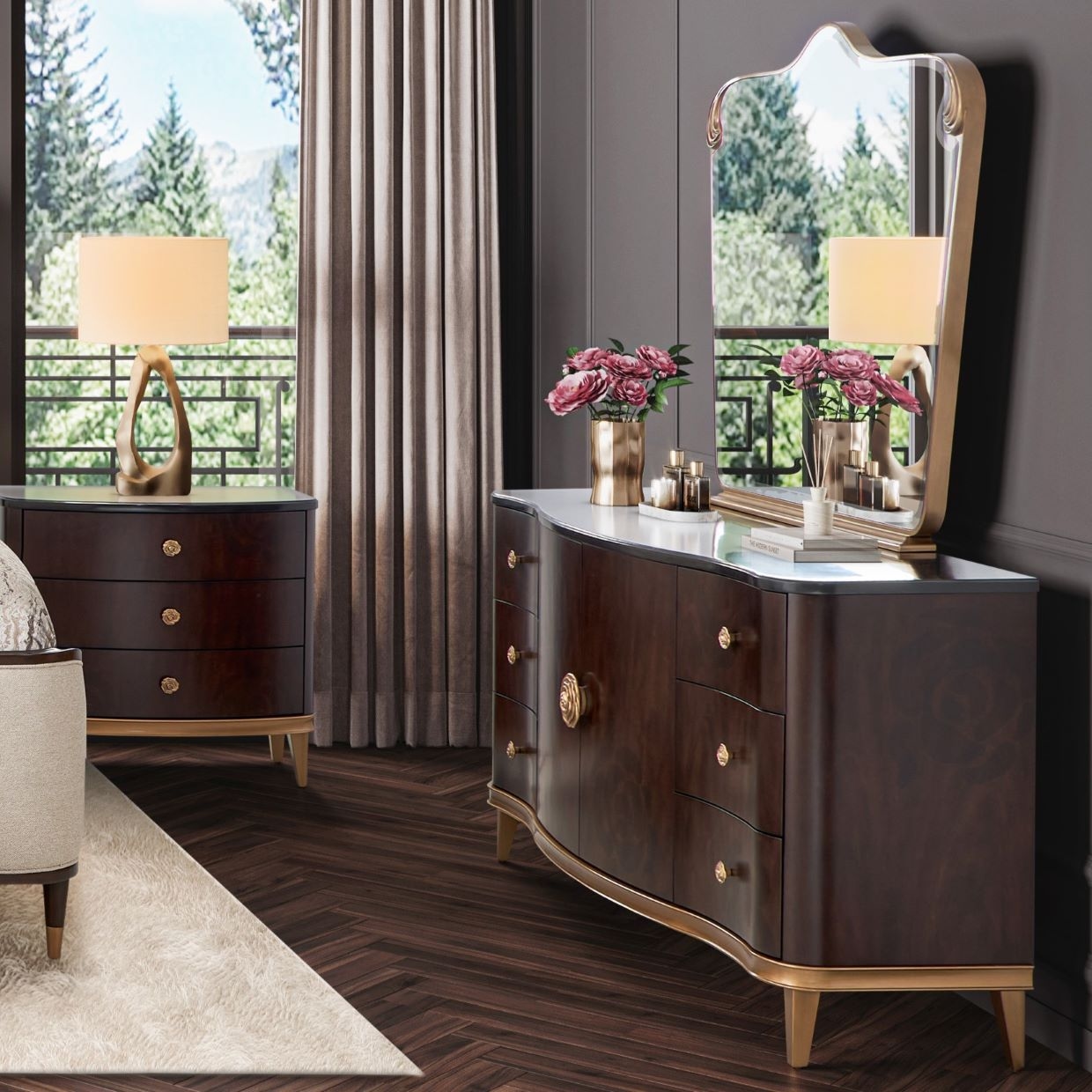 Antique Gold Dresser &amp; Mirror Set