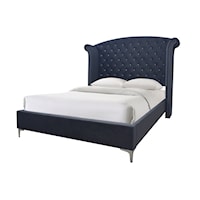 Glam Upholstered King Panel Bed with Button-Tufting