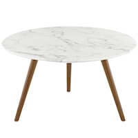 28" Round Artificial Marble Coffee Table with Tripod Base