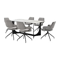 Transitional 7 Piece Dining Set with Gray Fabric Chairs