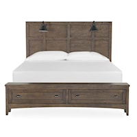 Transitional Farmhouse King Lamp Panel Storage Bed