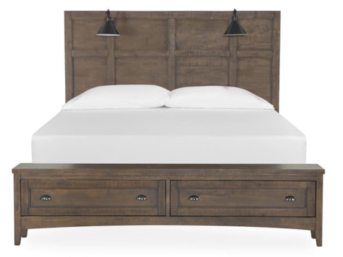 Transitional Farmhouse Queen Lamp Panel Storage Bed
