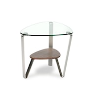 Contemporary Triangular End Table with Glass Top