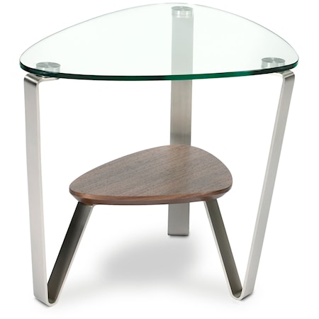 Contemporary Triangular End Table with Glass Top