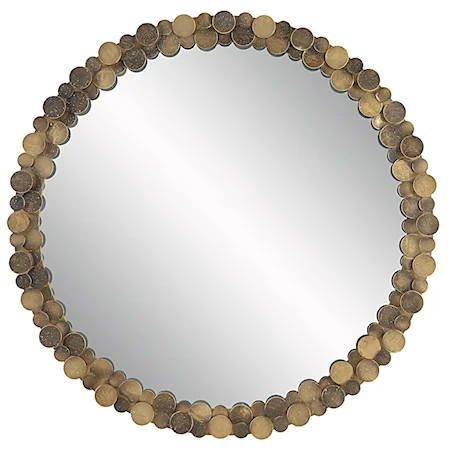Dinar Round Aged Gold Mirror