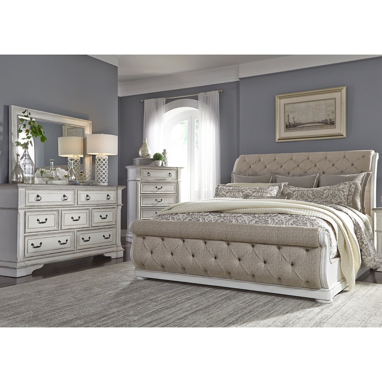 Liberty Furniture Abbey Park 4-Piece Upholstered Queen Sleigh Bedroom Set