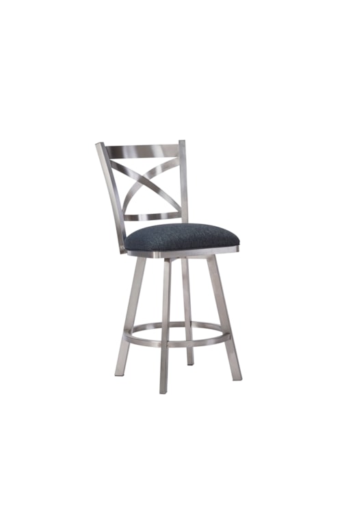 Edmonton Flat Swivel With Back, No Arms Brush Stainless Steel Counter Stool With Welt