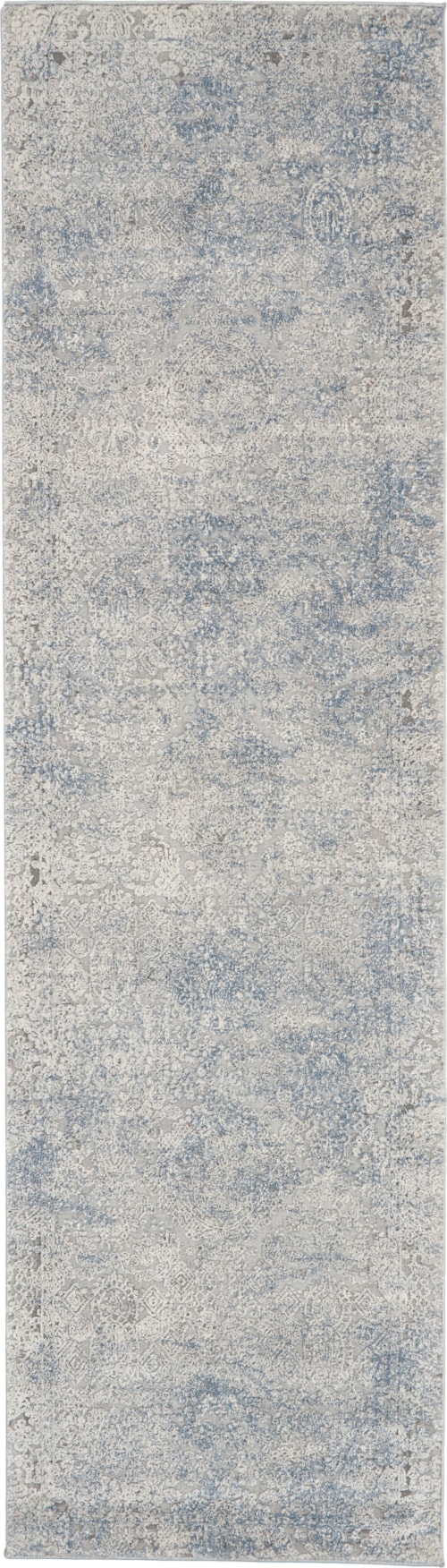 2'2" x 7'6" Ivory/Grey/Blue Runner Rug