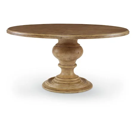 Transitional 60" Round Pedestal Dining Table with Turned Base