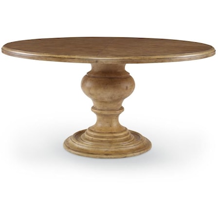 Transitional 60" Round Pedestal Dining Table with Turned Base